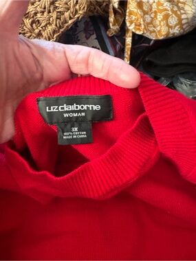 Liz Claiborne Women’s Bright Red crew neck Sweater with gold buttons at side
